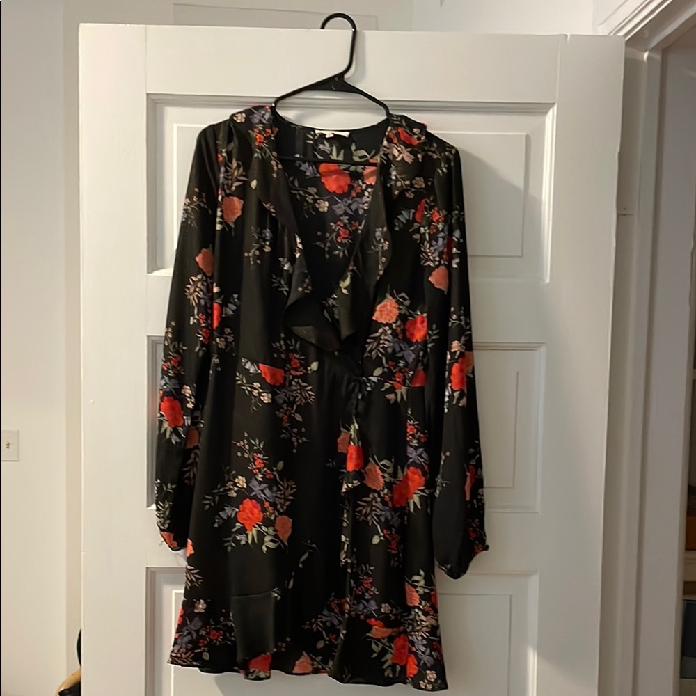 Le Lis Red and Black Long Sleeve Wrap Dress